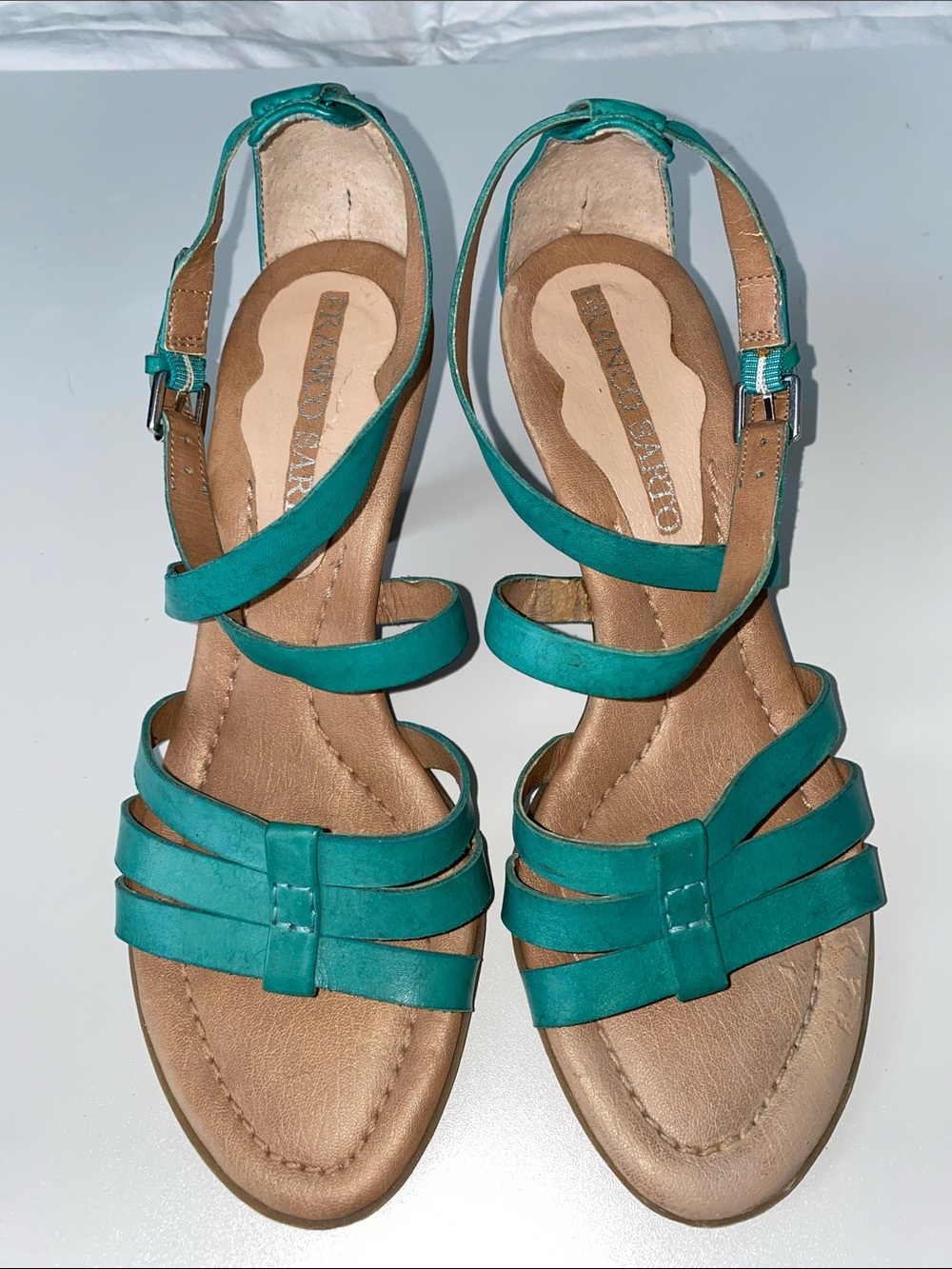 Franco Sarto Turquoise Teal Strappy Ankle-Wrap Sandals